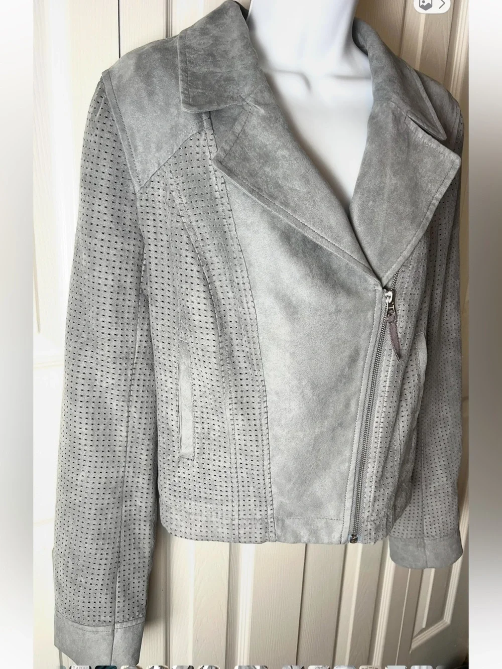 HEI HEI Anthropologie Jacket Faux Suede Gray Cut Out Zip Notched Collar Medium